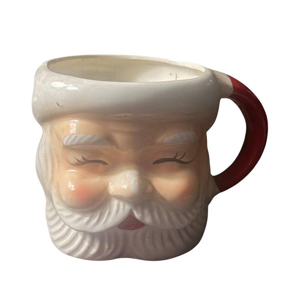 Vintage Santa Claus Mug Japan 3" Eyelashes Christmas Thrift Drug JCPenney